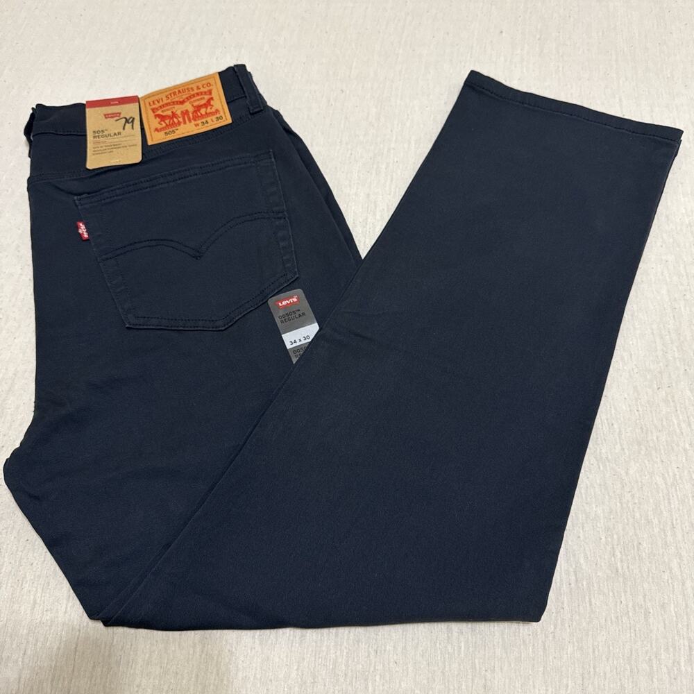 NWT Levi's 505 Regular Pants Men's 34x30 Navy Blue Indigo Straight Casual Work